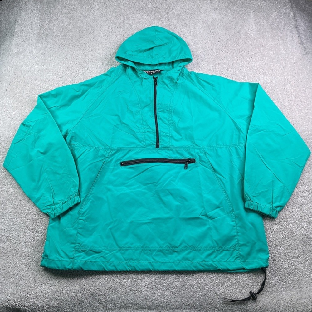 Vintage Sportsmaster Jacket Mens XL Teal Anorak Pullover Hooded Nylon Made USA